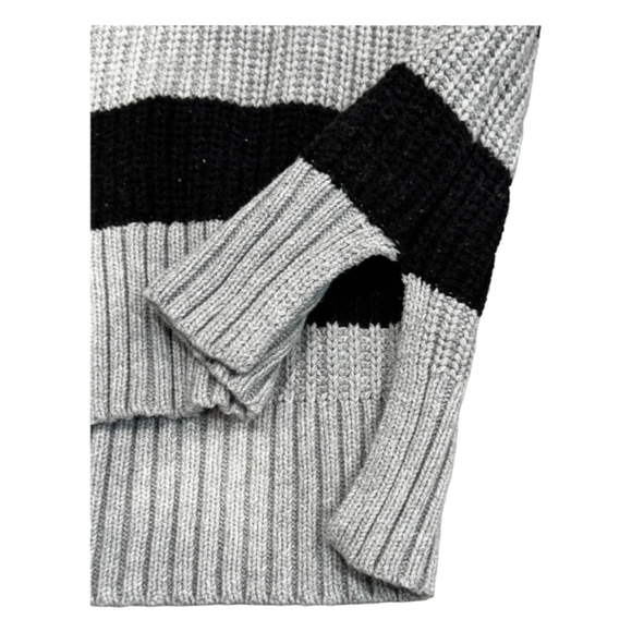Time & Tru Black, White, and Gray Striped Midweight Sweater - Picture 2 of 4